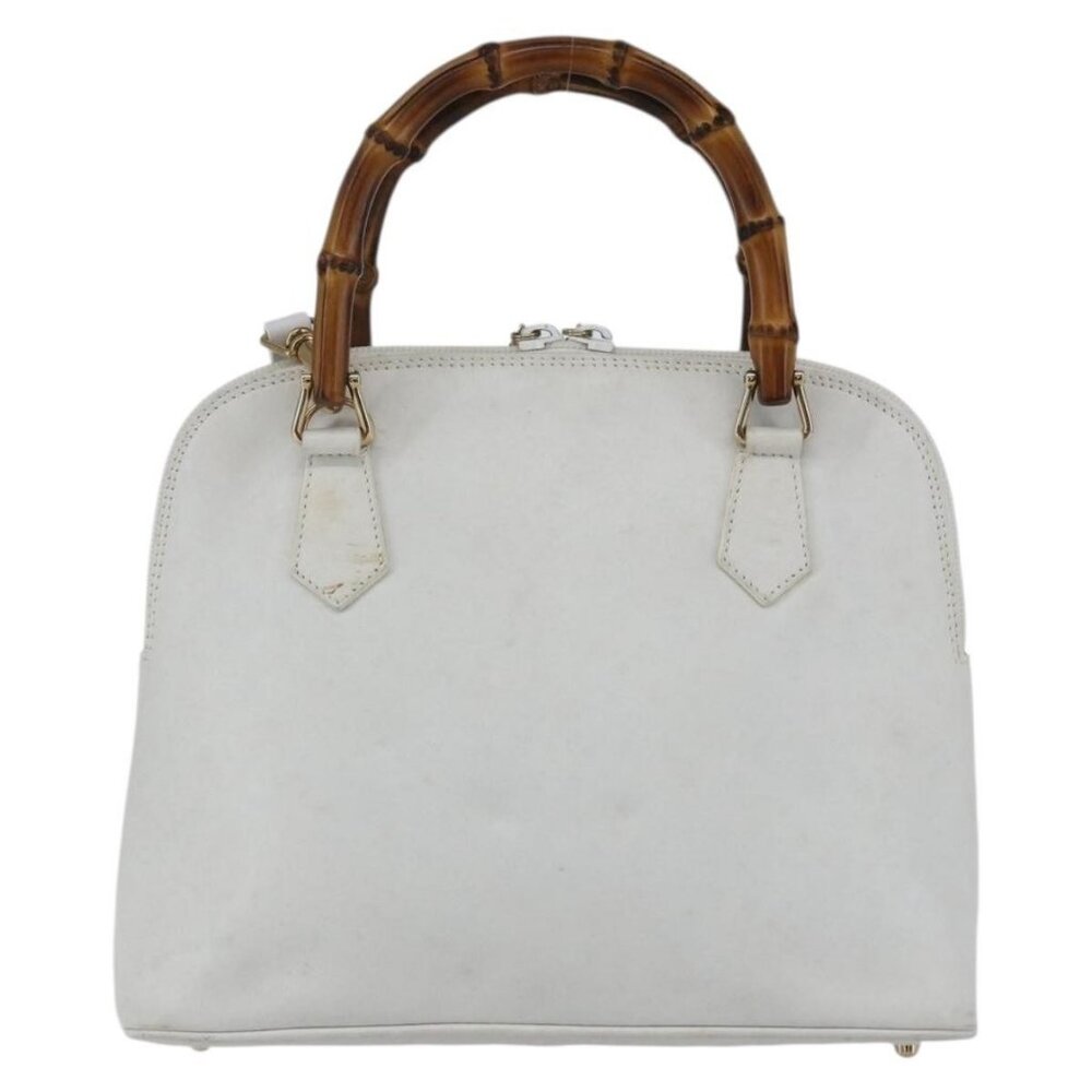 GUCCI Bamboo Hand Bag Leather White Gold Auth ki6188 - Picture 2 of 16